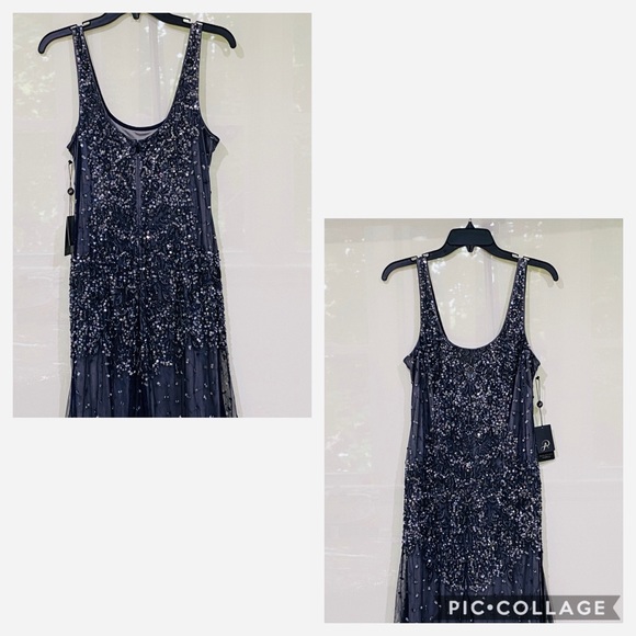 Adrianna Papell sleeveless beaded mesh tank gown - Picture 5 of 10